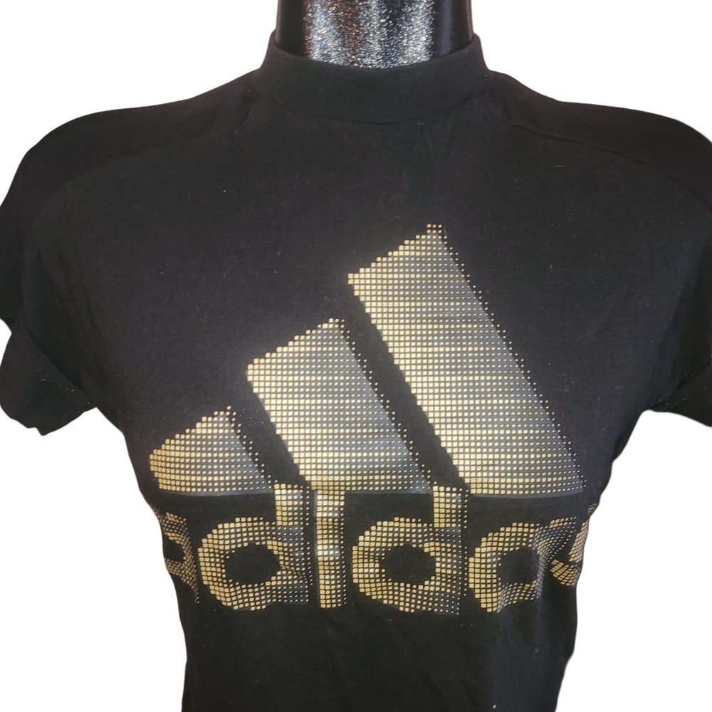 Adidas Black and Gold Logo Cropped Tshirt Size S - Picture 2 of 5